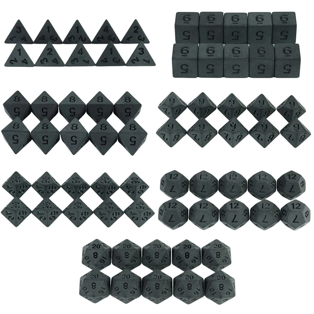 Dadi neri profondi D4, D6, D8, D10, D12, D20 10 pezzi in plastica per giochi da tavolo e intrattenimento
