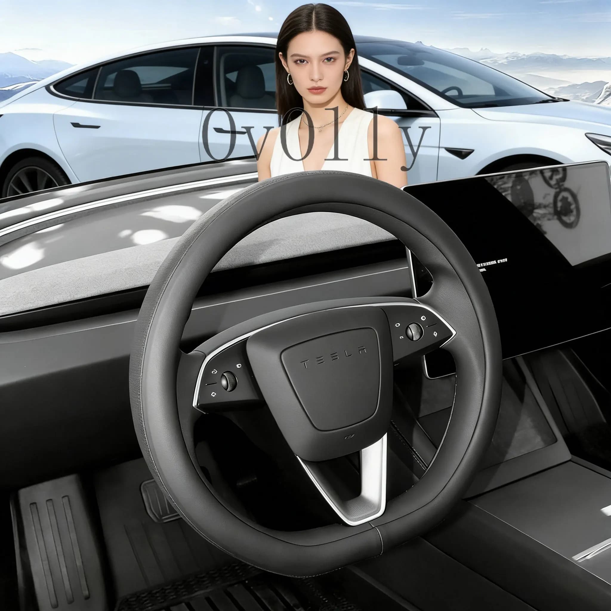 Coprivolante in Pelle Nappa Nera 36-38 CM per 4 Stagioni, Accessori Auto per Interni, per Tesla Model 3 Y S X 2019 - 2026