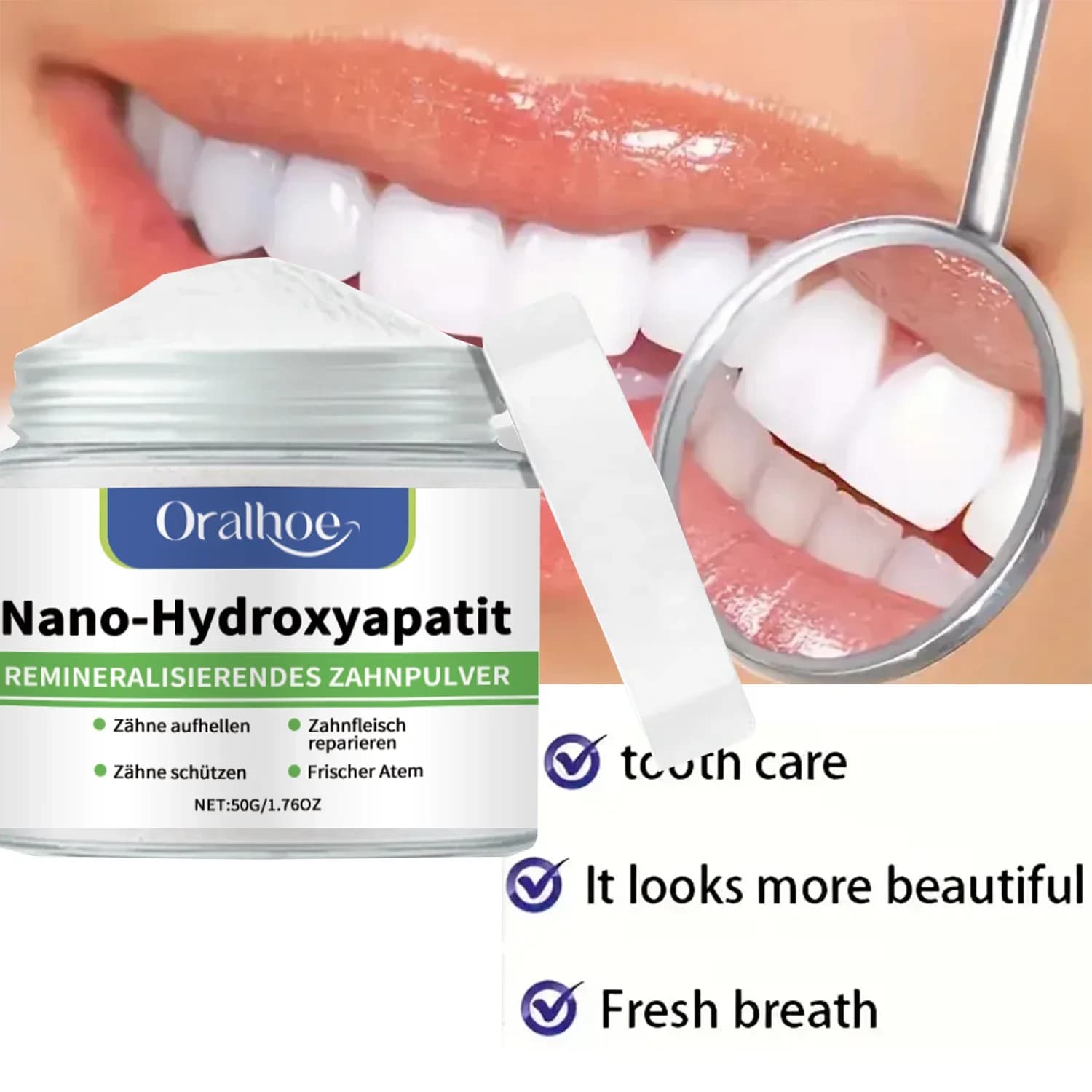 Dental Powder to Hydrossiapatite to Remove Tartarus, Improve Bad High, Prevent Caries, Whitening Powder for Denti al Gusto Menta Fresca