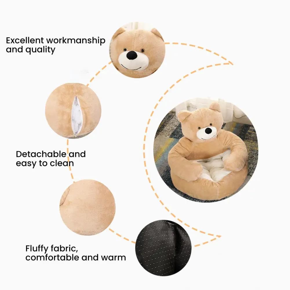 Dog Bed Plush Fabric Semi-enclosed Pet Bed Cozy Teddy Bear Dog Bed with Armrests Fluffy Plush Cat Sofa Non-slip for Pets