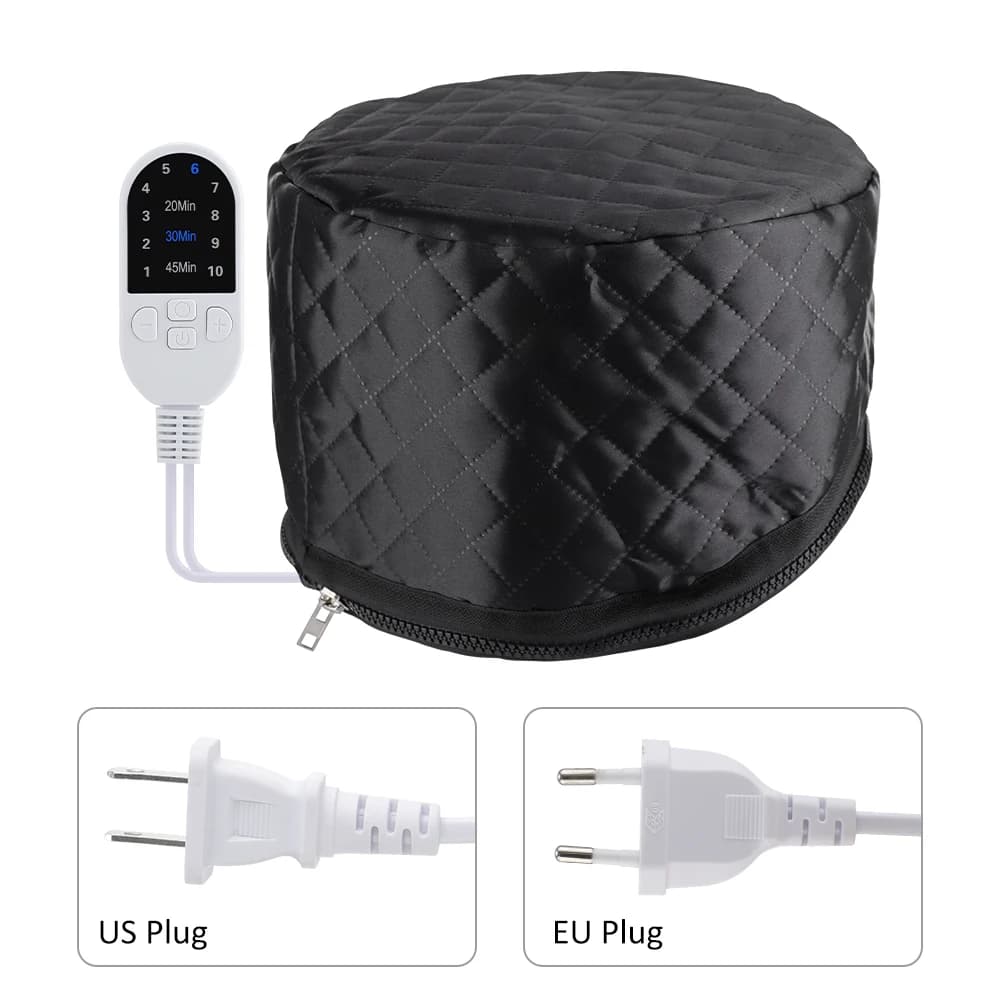 Home Salon Hair Steamer Cap Donna Elettrico Portatile Riscaldamento Cappello Olio per capelli Maschera da forno Cap 3 Timer Condizionamento profondo Cofano Nero