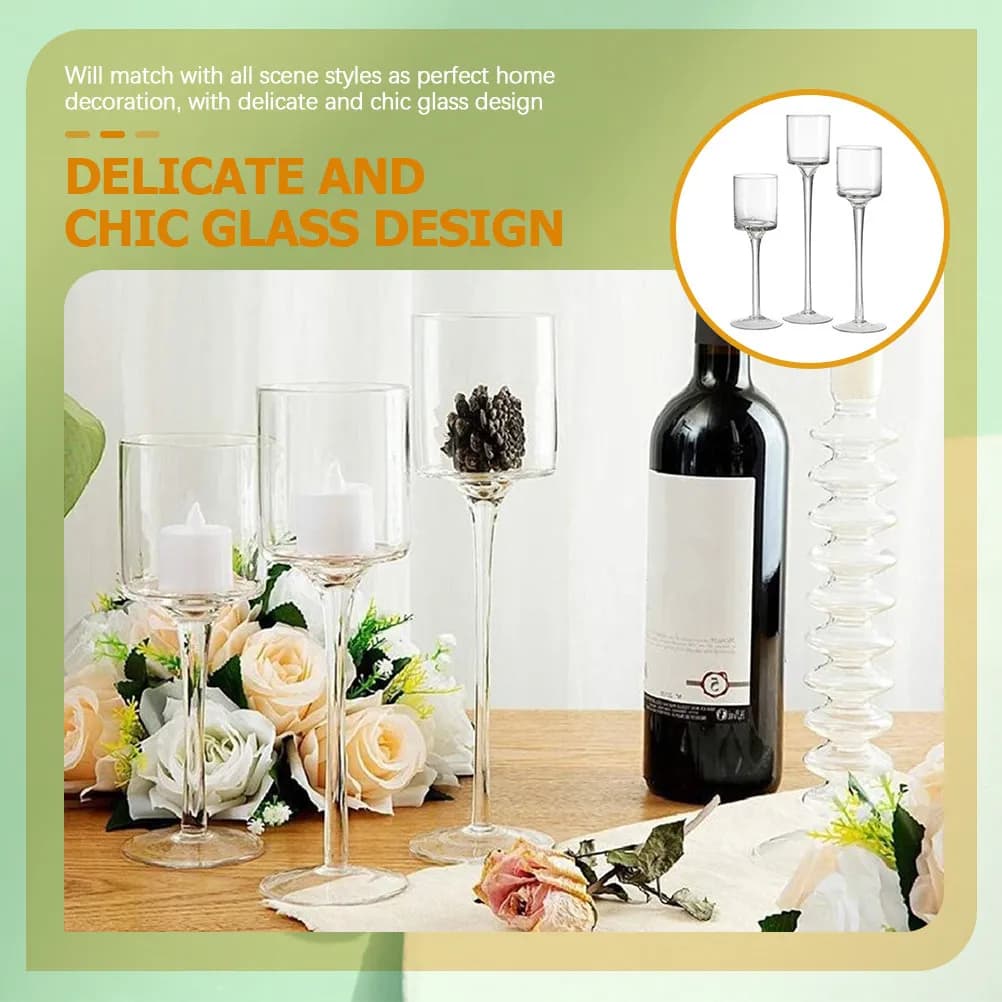 Set di 1 Portacandele Alti in Vetro per Candele a Colonna, Portacandele Tealight, Centrotavola Decorativo per Matrimoni