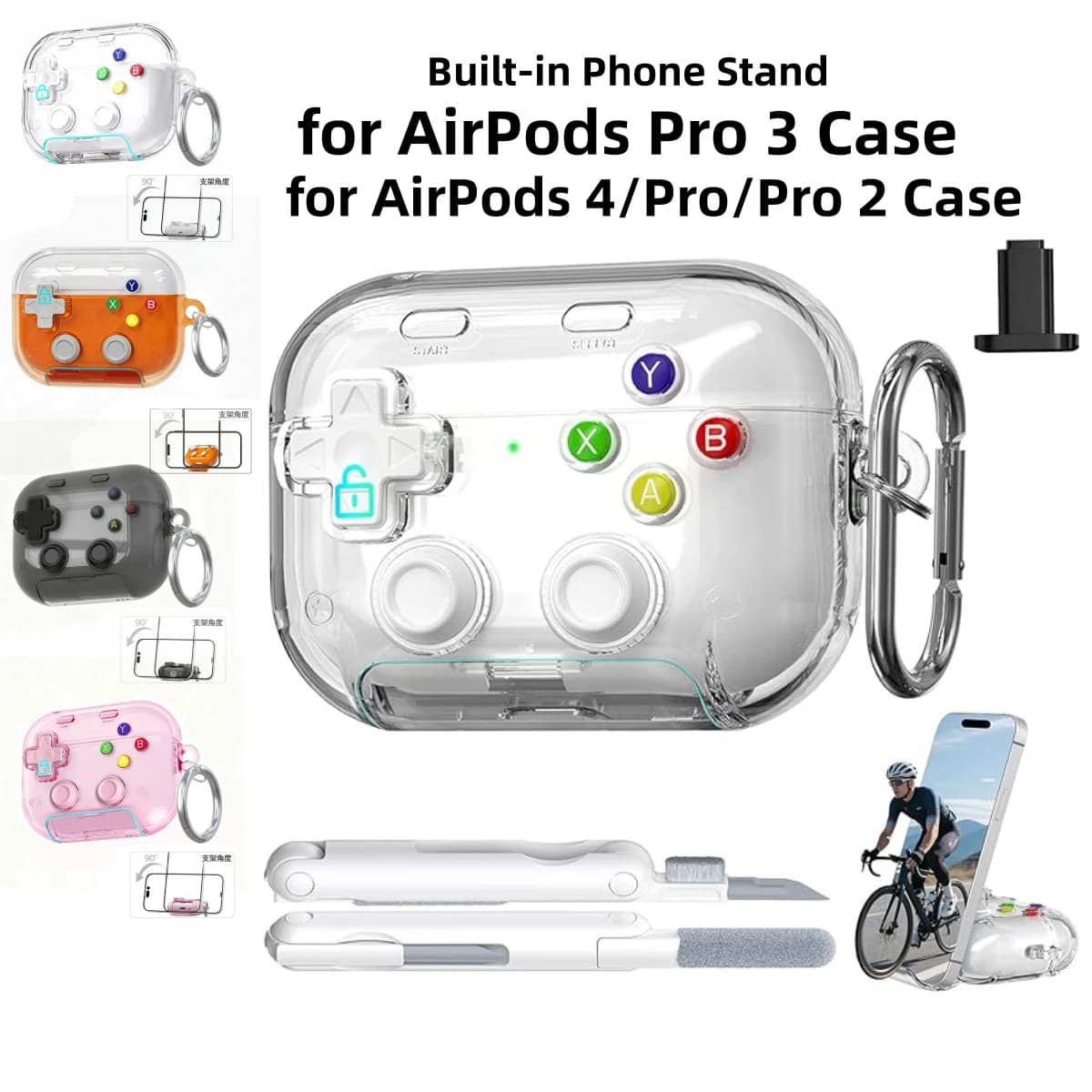 Custodia Protettiva 2026 per AirPod Pro 3 in TPU con Chiusura di Sicurezza, Cover Rigida per AirPods 4/Pro/Pro2/Pro3 con Gancio per Gaming