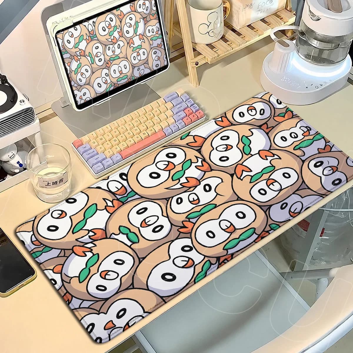 900x400mm Laptop E-sport Gaming Keyboard Mats Kawaii Pokemon Rowlet Anime Mouse Pads Office Extended Soft Desk Decoration Carpet