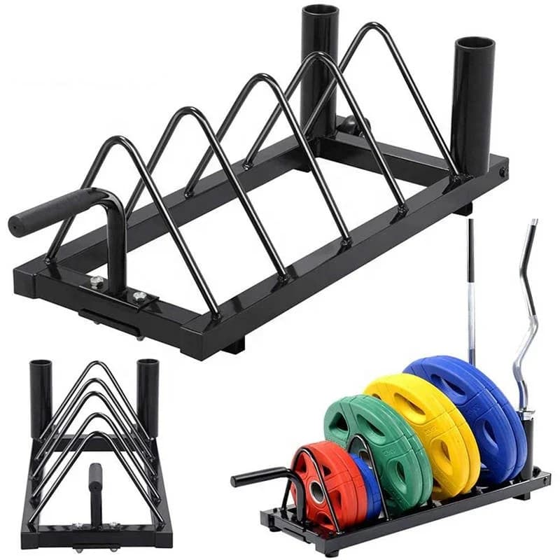 Weight plate holders with commercial durable folding portable barbell for support for fitness bumper plate
