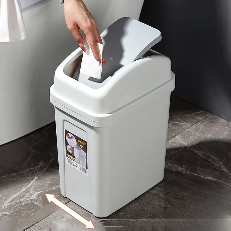 Swing Top Narrow Style Trash Can Toilet Bathroom Waste Bin Large Capacity Compact Size Paper Basket Home Household Cleaning Tool