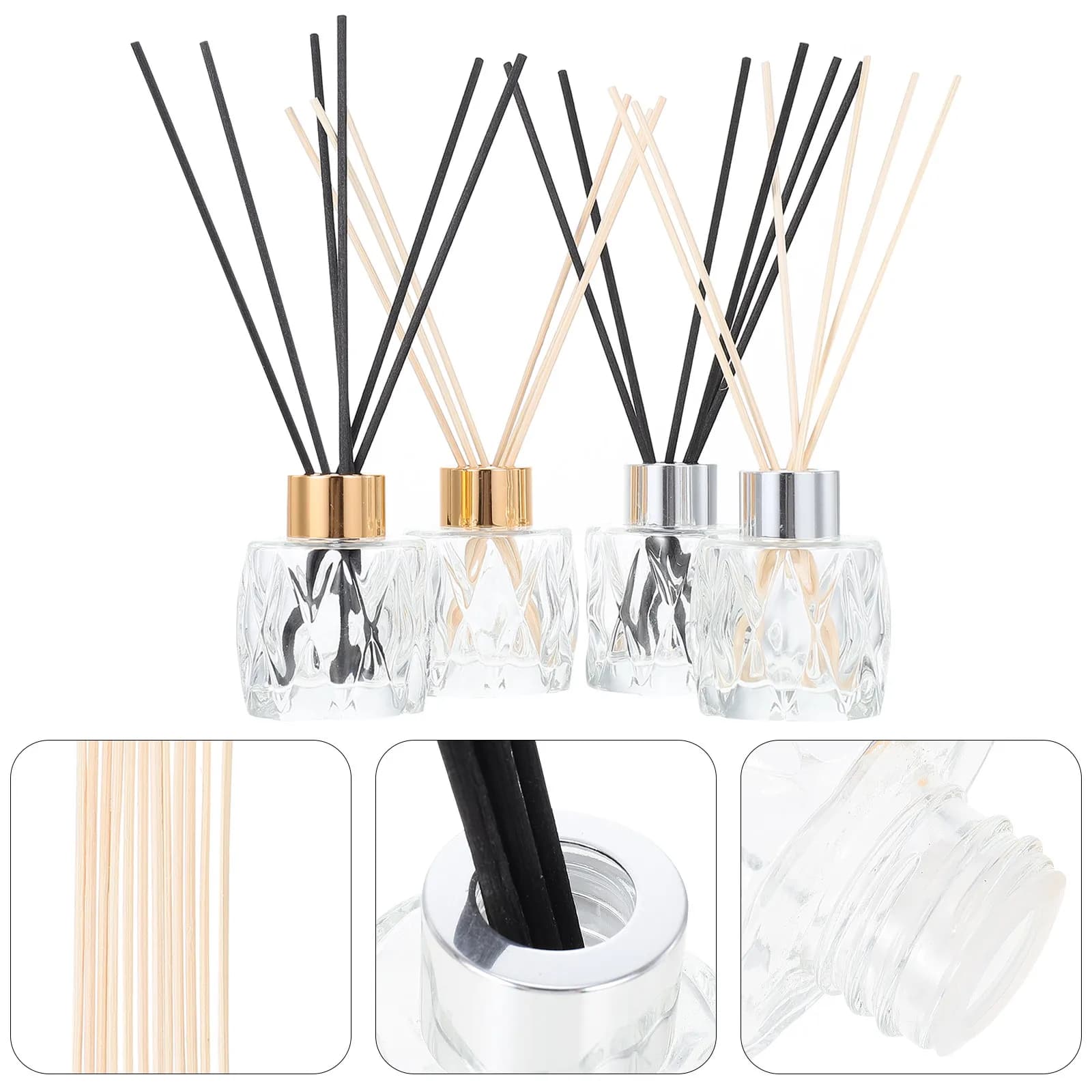 Set di Bottiglie in Vetro per Diffusori, Contenitori Semplici per Aromi, Decorazione Casa, Soggiorno, Aromaterapia, Diffusore a Bastoncini per Oli Essenziali