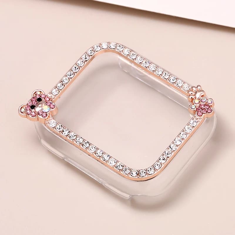 Elegante custodia per Apple Watch da donna con orso di diamanti glitterato per cinturino iWatch 45 44 MM 41 40 MM Custodie SE 9 Custodia protettiva per zampa di animale