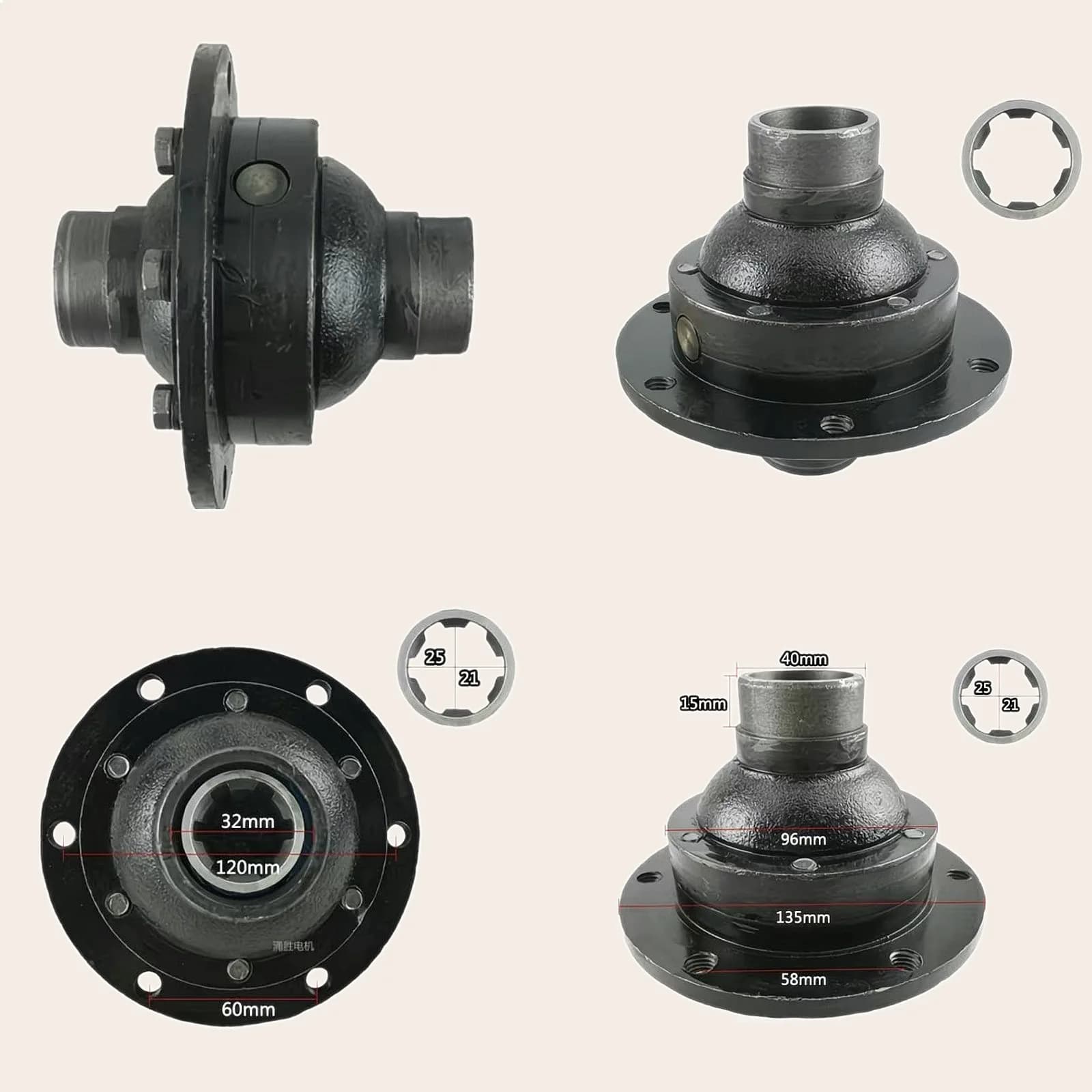 Assembly for Electric Tricycle: Chain, Rear Assal, Brush Group, Differential Gear with 6 Denti with Half Tree and Key