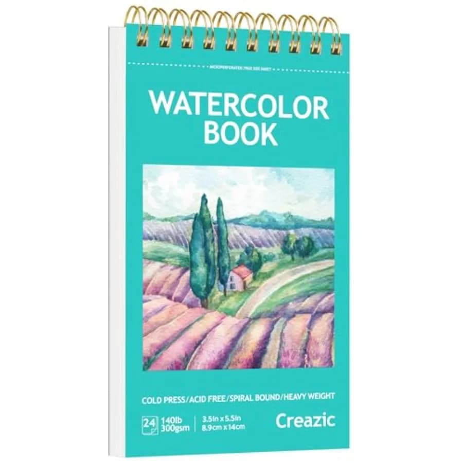 Small Watercolor Sketchbook, 5.5" 140lb/300g,Spiral Bound with Tear Line. Artist Water Color Paper, Portable Travel Notebook fo