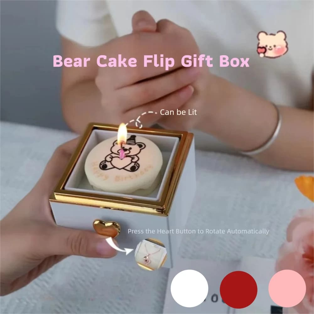 Creative Bear Flip Ring Box Creative Surprise Jewelry Box Mini Cake Automatic Flip Ring Case for Girlfriend Gift Surprise Box