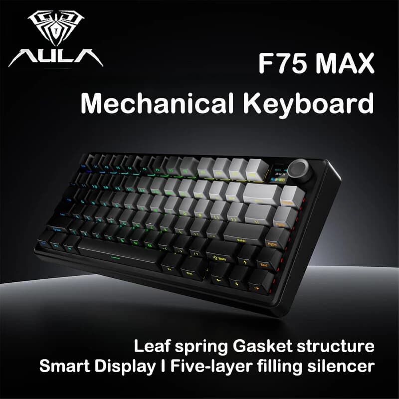 Tastiera Meccanica AULA F75 MAX 75% Tri-Mode Hot Swap RGB con Schermo TFT, Bluetooth, 2.4G, Cablata per E-sports, Compatibile con PC/Mac/Laptop