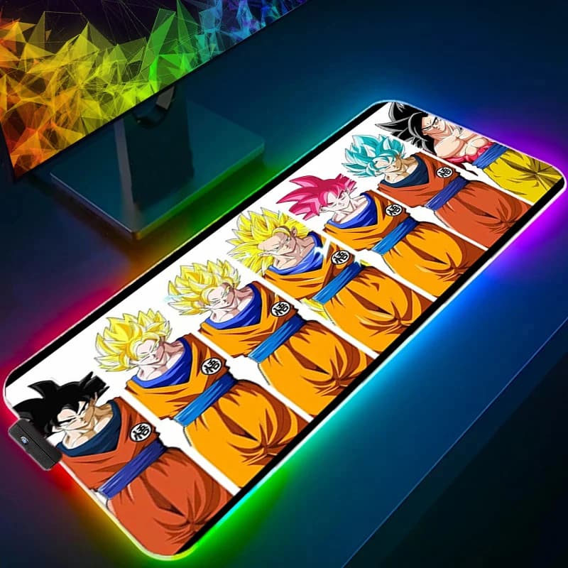 Tappetino Mouse RGB Dragon Ball Z DBZ Retroilluminato XXL per Gamer, Tappetino LED per Tastiera e Mouse, Tappeto in Gomma per Gaming