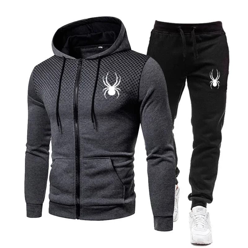 2025 Felpa con cappuccio a maniche lunghe con cerniera con stampa ragno primavera inverno + pantaloni elasticizzati in vita tuta sportiva da jogging da uomo in due pezzi