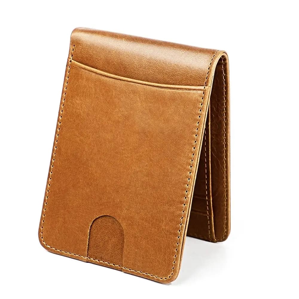 Portafoglio Minimalista in Pelle per Uomo, Sottile con 6 Slot per Carte, Finestra per Documenti, Fermasoldi, Bifold in Pelle di Vacchetta con Blocco RFID