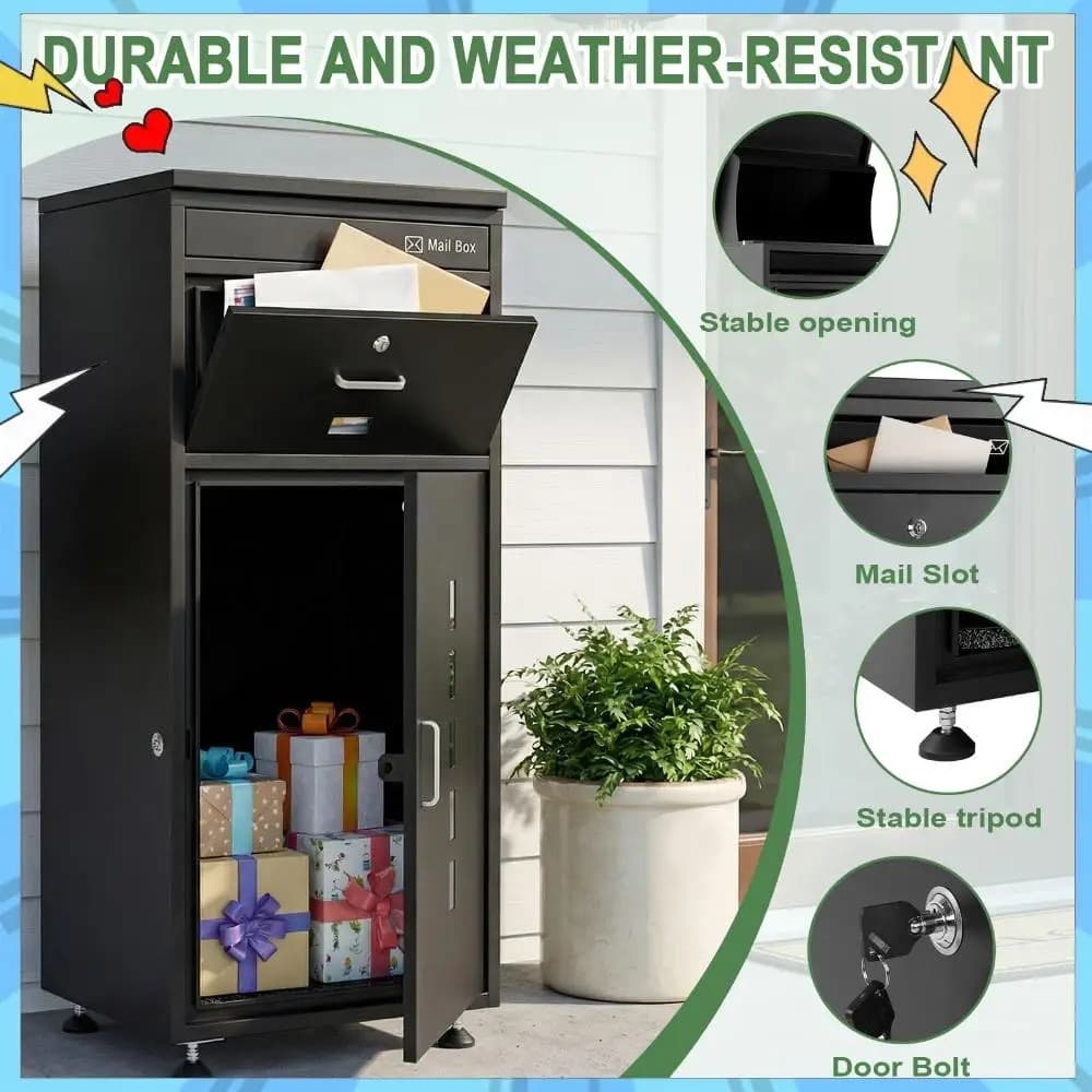 Cassetta Postale Extra Large da 42 Pollici con Serratura, Contenitore Sicuro per Pacchi con Fessura Antifurto e Divisorio Impermeabile per Casa/Ufficio/Giardino