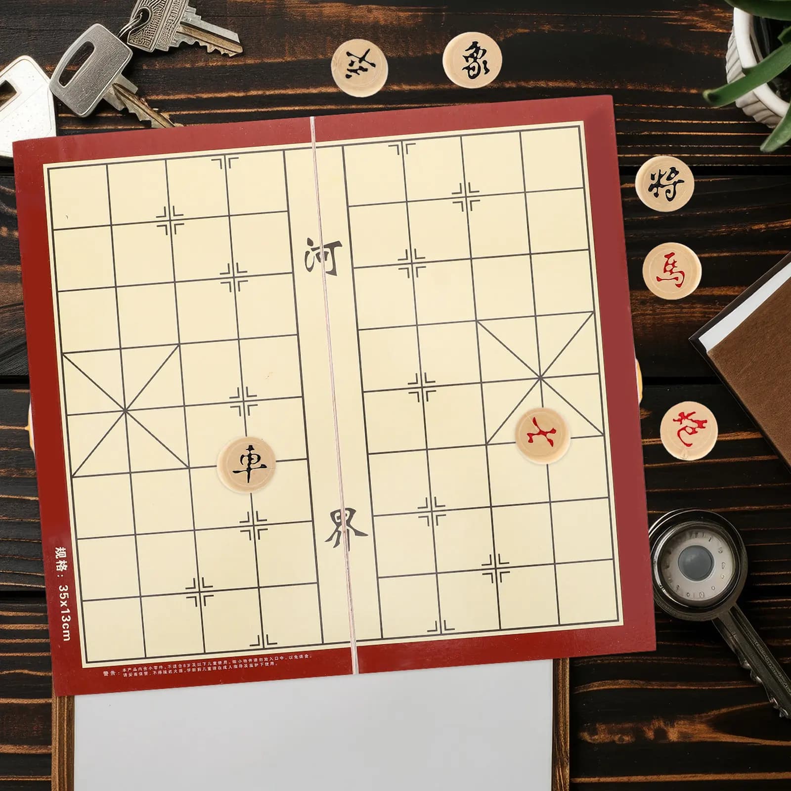 Solid Wood Chinese Chess Set Xiangqi Folding Board Game with Integrated Storage Space Saving Design Enhances Thinking Skills