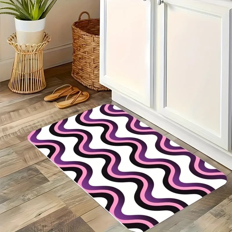 1PC Tappeto da cucina con motivo a onde Tappetino per porta antiscivolo Tappeto da bagno design pop Tappetino da bagno Tappeto per la decorazione della lavanderia del lavandino di casa