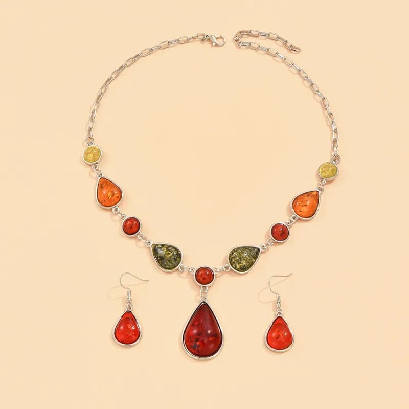 Nuovi set di gioielli eleganti Set di orecchini con ciondolo a goccia d'acqua colorata Set di gioielli per accessori di gioielli da donna