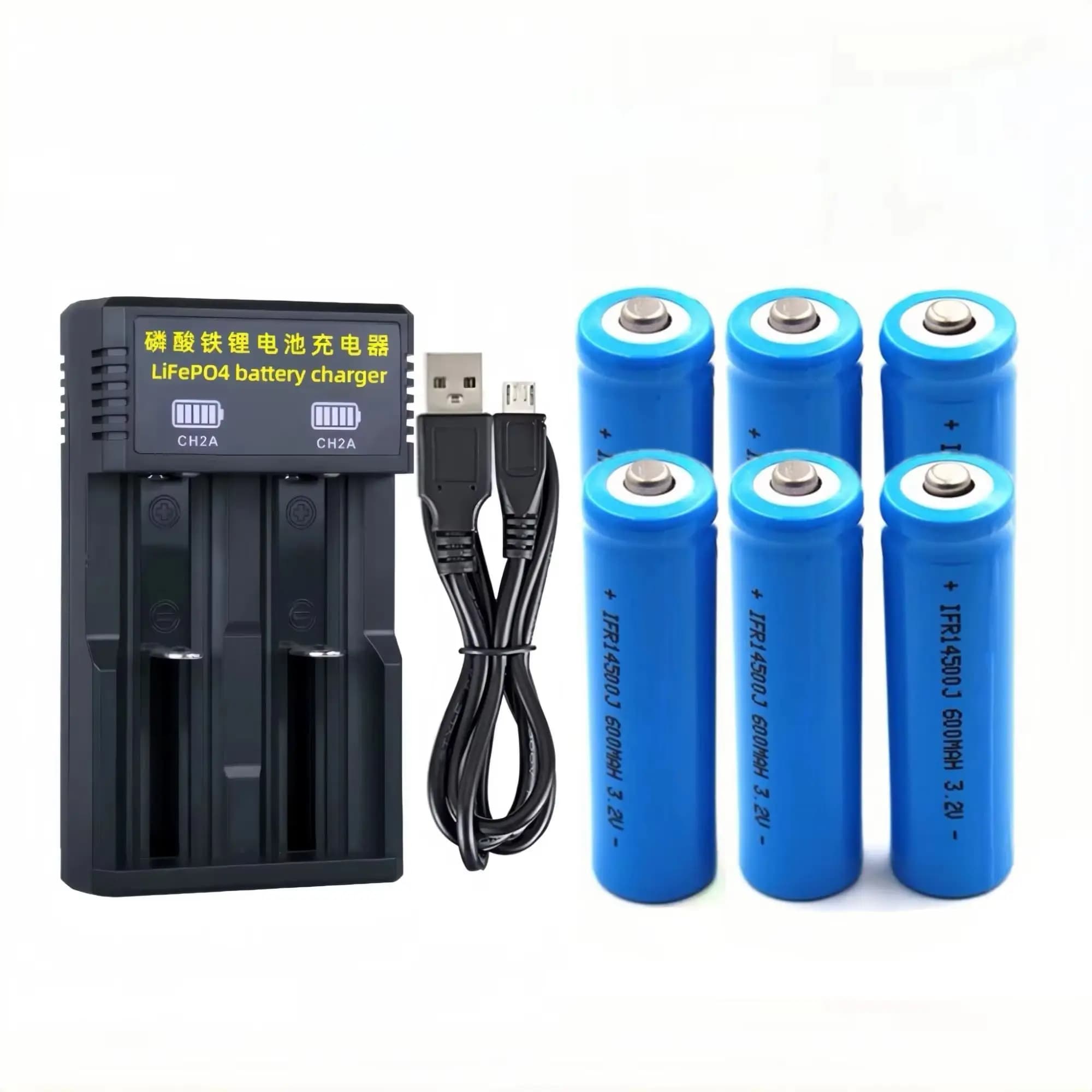 6PCS 14500 LiFePO4 Battery 3.2V 600mAh LiFepo4 Charger for Razor Electric Toothbrush Microphone Sprayer Intelligent Lighting