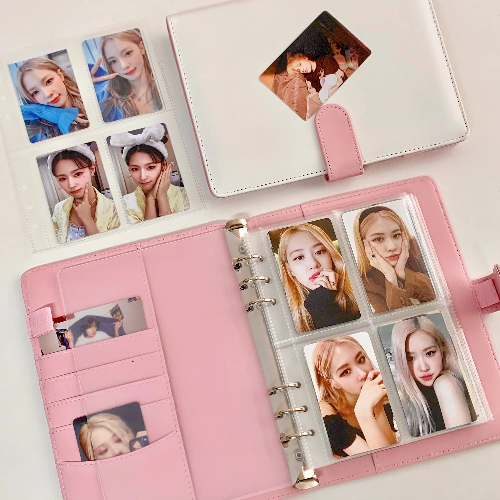Colore della caramella A5 Pu Raccoglitore in pelle Cartoline fotografiche Copertina Carino Kpop a fogli mobili Raccogliere libro Carte fotografiche Album di archiviazione Libro di cancelleria