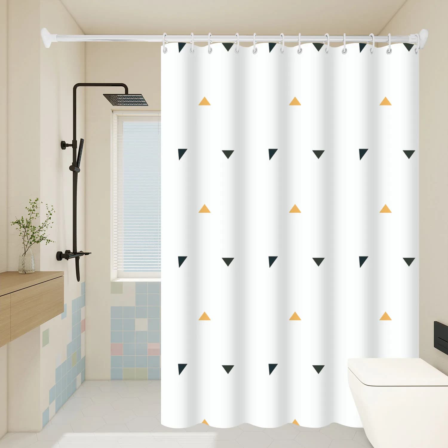 1pc modello triangolo giallo opera d'arte tenda da doccia geometrica impermeabile PEVA arredamento moderno e minimalista per il bagno