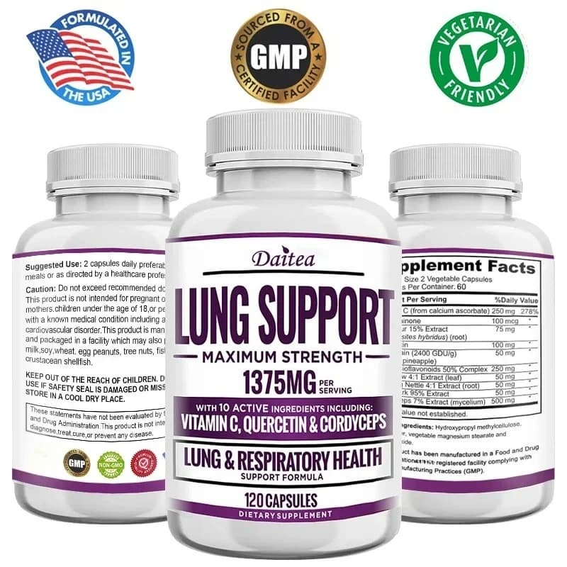Lung and respiratory support supplement - Pulmonary and detoxifying formula for bronchial and respiratory systems
