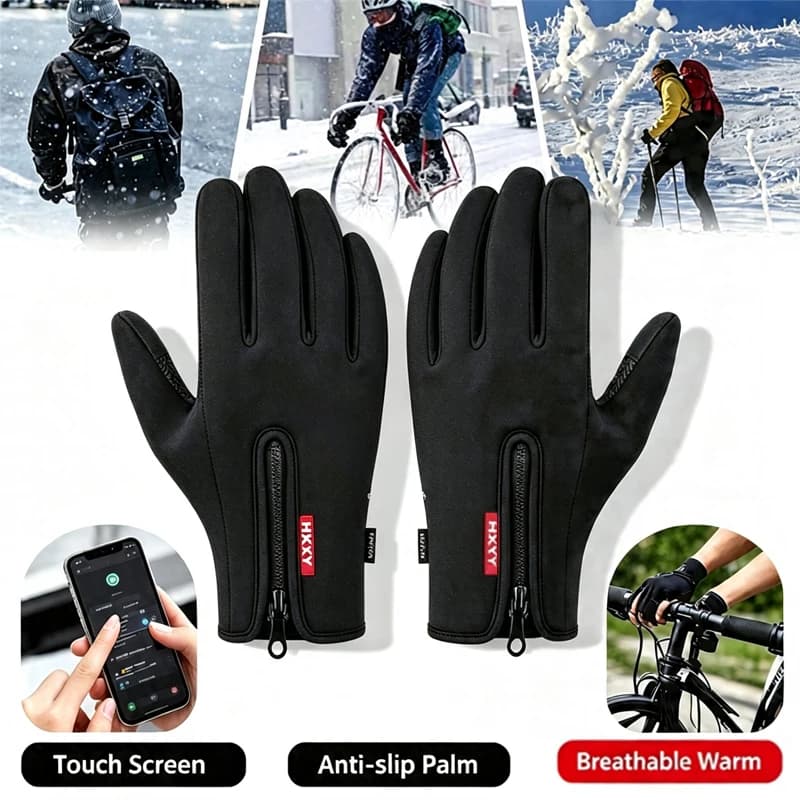 Thermal Touch Screen Winter Gloves, Water Resistant Anti-Slip Zipper Warm Gloves for Cycling Motorcycle Running Ski Men Women