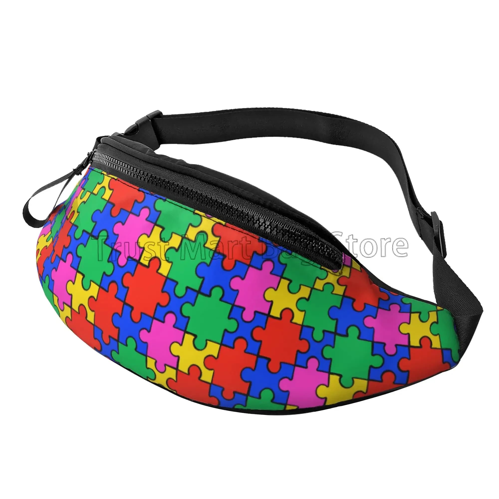 Pencil jigsaw puzzle for autism Random Geometric Waist Bag Marsupio with Adjustable Waist Belt for Running Cycling