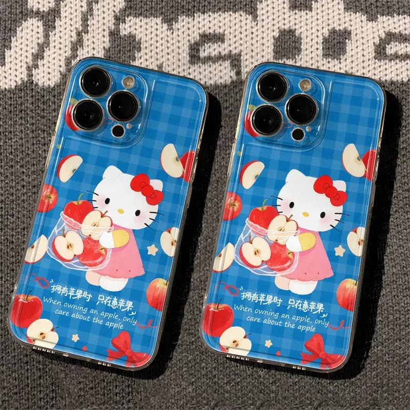 Simpatica custodia per telefono Sanrio a quadri blu Hello Kitty per Samsung Galaxy S26 Ultra S25 S24 S23 S22 S21 FE Plus A56 A55 A54 A36 5G
