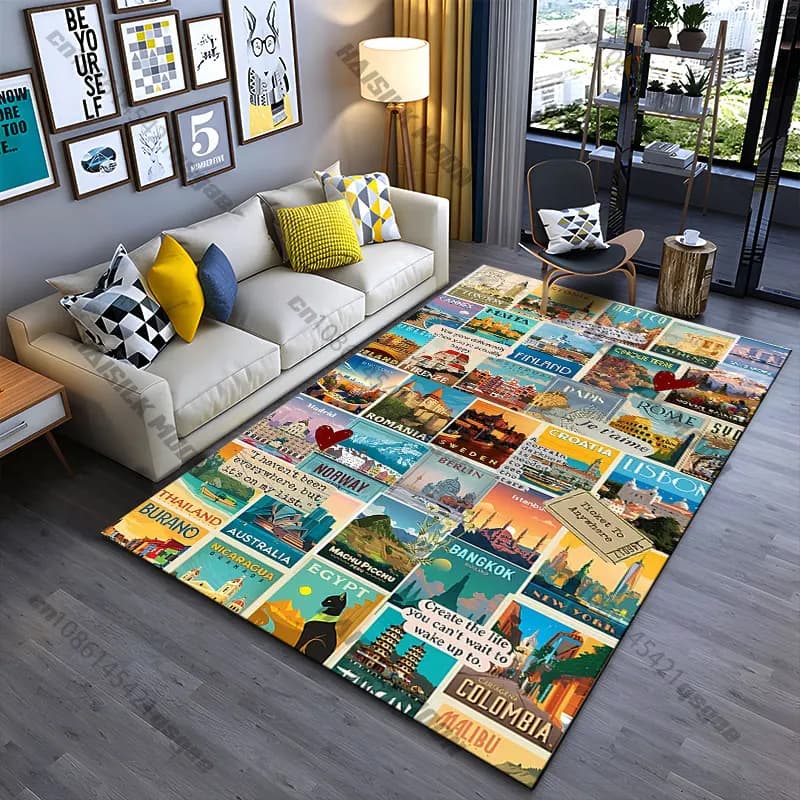 Travel destinations inspirational quotes worldwide carpet Yoga living room room decor children's crawling mat doormat