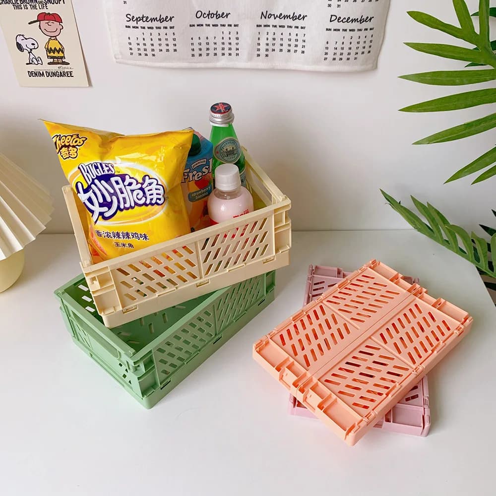 Storage Basket Foldable Storage Box Student Desktop Basket Tape Stationery Multi Functional Kitchen Storage Box Snack Sorting