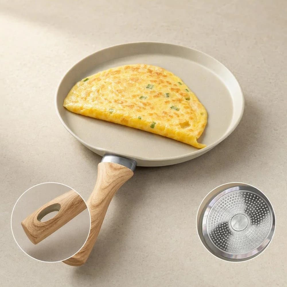 3Pcs Multi‑Size Aluminum Pizza Baking Pan Kit, 22/26/28CM Stone‑Coated Non‑Stick Frying Cookware With Comfortable Wooden
