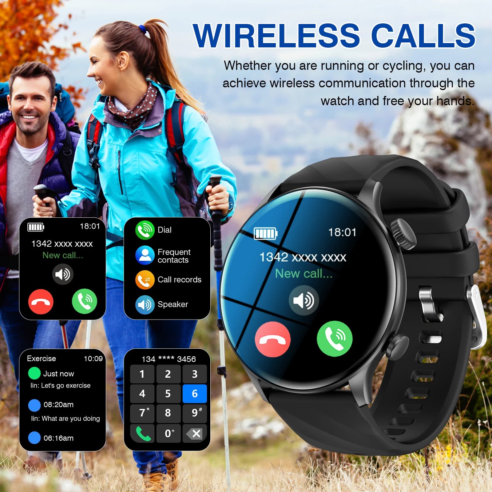 Smartwatch per sport all'aria aperta, promemoria delle informazioni, chiamate wireless, orologio sportivo multifunzionale da uomo e da donna