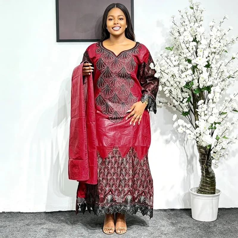 Abiti Lunghi da Festa Africani Taglie Forti per Donna 2026 Nuovi Lussuosi Abiti Bazin Ricamati Eleganti per Matrimoni Musulmani e Serate