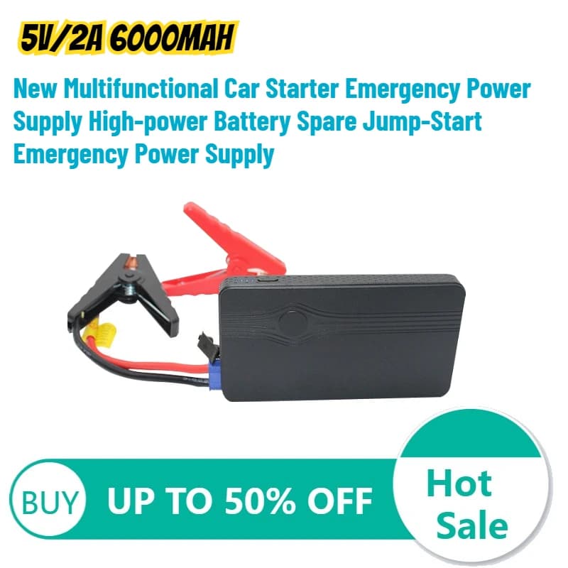 Avviatore d'Emergenza Multifunzione per Auto 5V/2A 6000mAh, Batteria di Riserva ad Alta Potenza per Avviamento di Emergenza