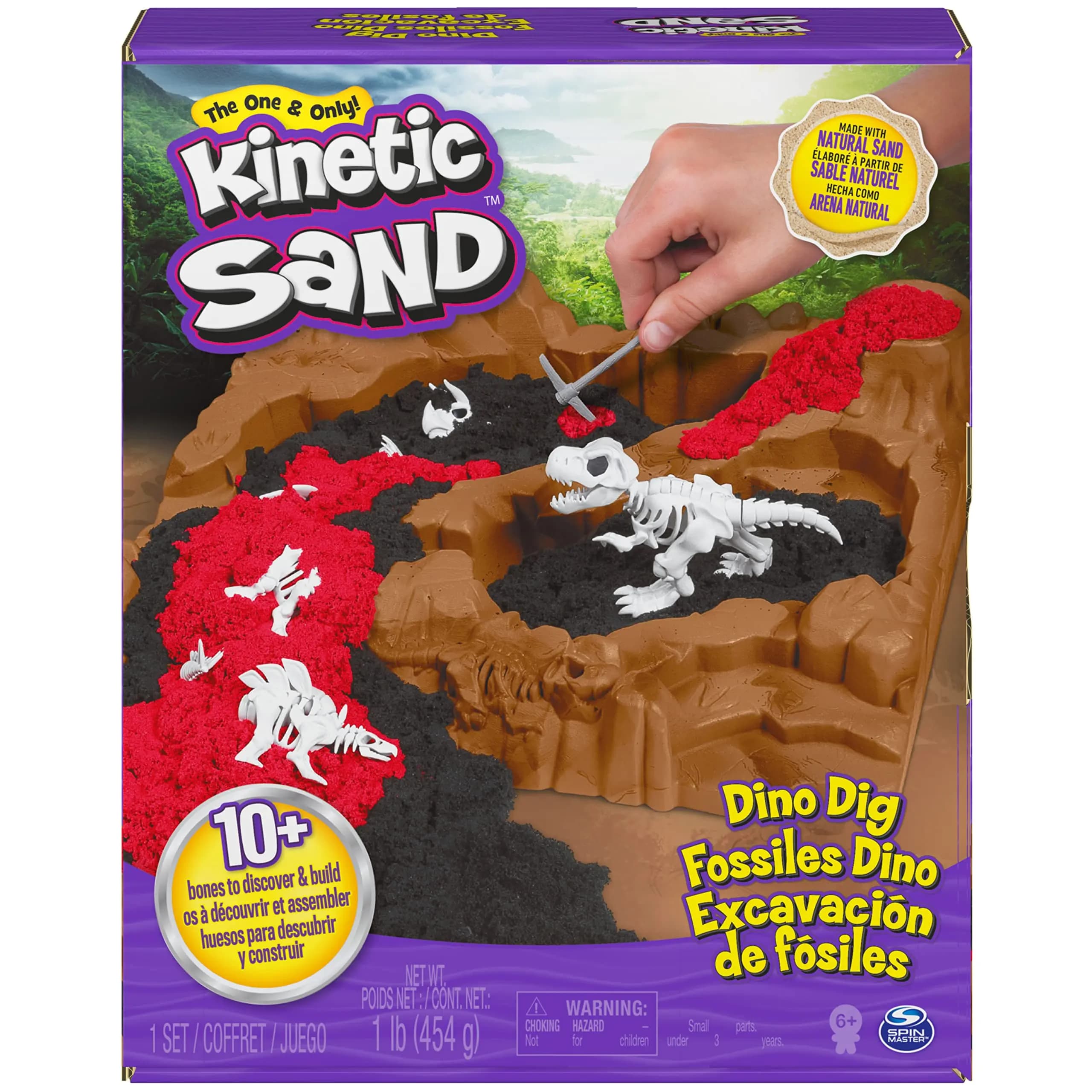 Sabbia Cinetica, Set Gioco Scavo Dinosauri con 10 Ossa di Dinosauro Nascoste, Giocattoli Sensoriali in Sabbia per Bambini dai 6 Anni in su