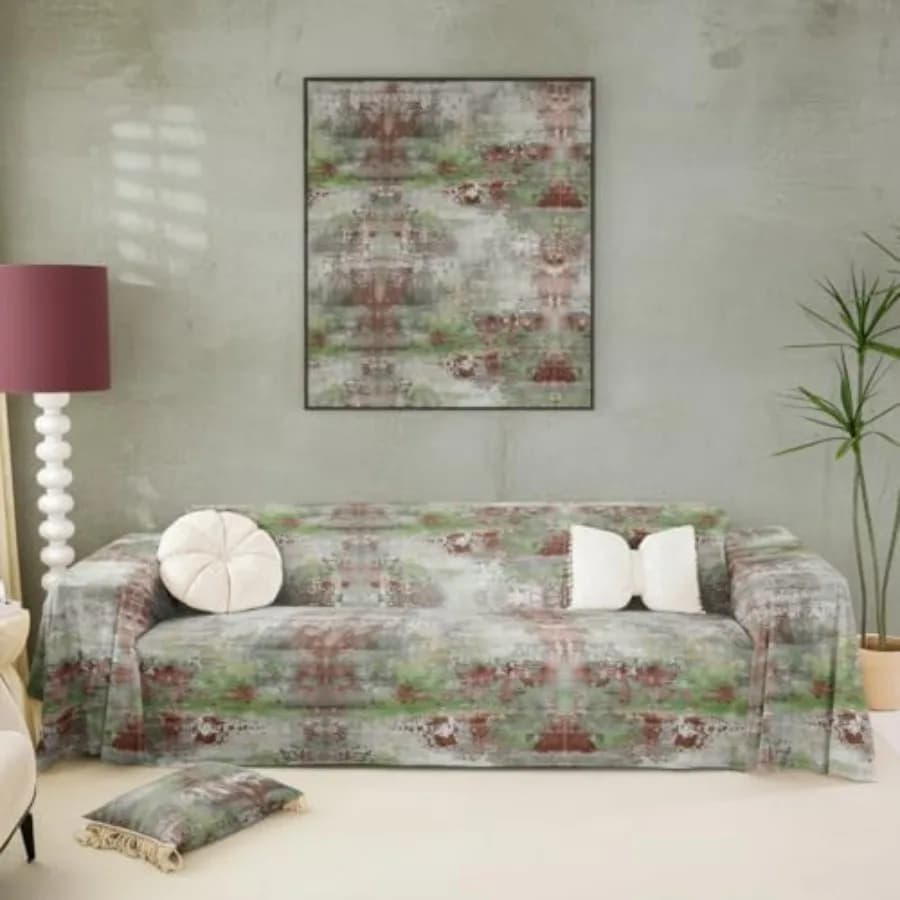 Modern Abstract Couch Cover Brown Green Watercolor Pastel Tie Dye Sofa Slipcover for Couches and Sofas Vinatge Pastel Oil Paint