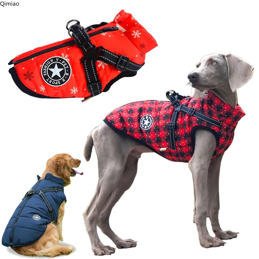 Giacca invernale calda per cani di grossa taglia con imbracatura Vestiti natalizi per animali domestici per cani di taglia media Cappotto Weimaraner Golden Retriever Greyhound