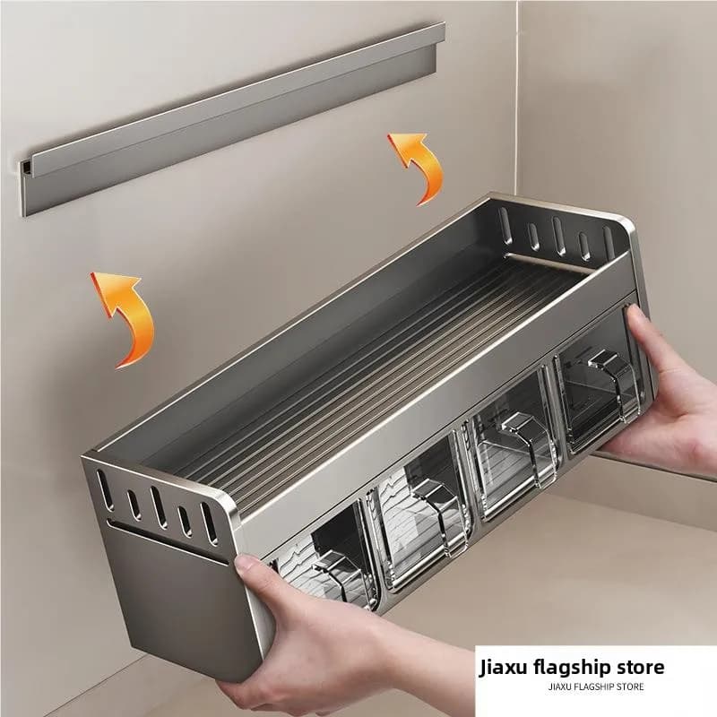Organizzatore da Cucina a Parete Multifunzione per Spezie e Utensili da Cucina - Nessuna Foratura Richiesta