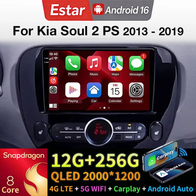 Android 16 Auto Carplay For Kia Soul 2 PS 2013-2019 Intelligent System 8 core Car Multimedia Player 5G Wifi GPS Touch Display BT