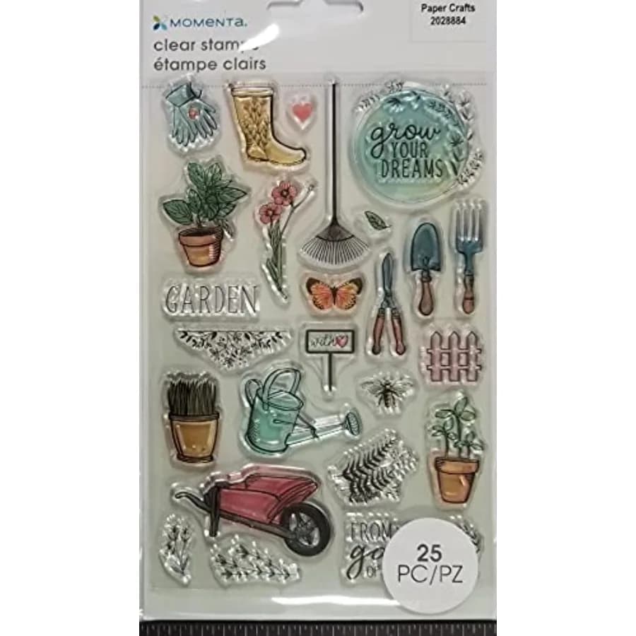 Garden Grow Clear Stamps Set of 25 Wheel Barrow Rake Gardening Tools Watering Can Transparent Silicone Garden Tools with Bright