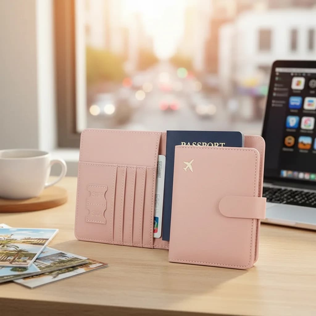 Portafoglio da viaggio porta passaporto multifunzionale con slot per carte e tasca per biglietti Custodia per passaporto portatile per uso in aereo