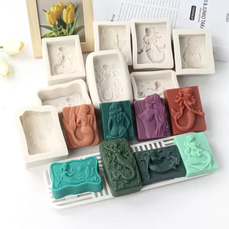 Rectangle Ocean-Style 3D Mermaid Candle Mold DIY Relief Mermaid Soap Silicone Mold Handmade Chocolate Ice Cube Making Tool Decor