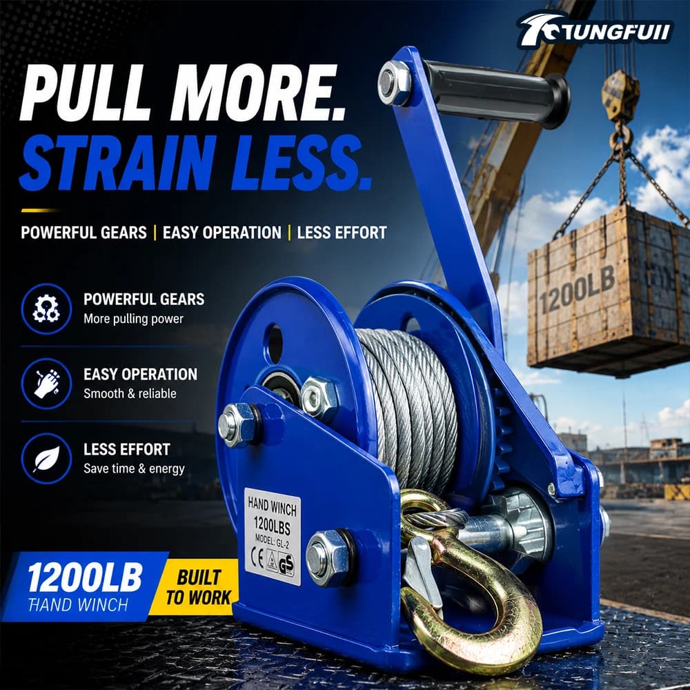 Two Way Self Locking Hand Winch 1200LBS Heavy Duty Manual Crank Rope Hoist For Boat Trailer ATV Towing