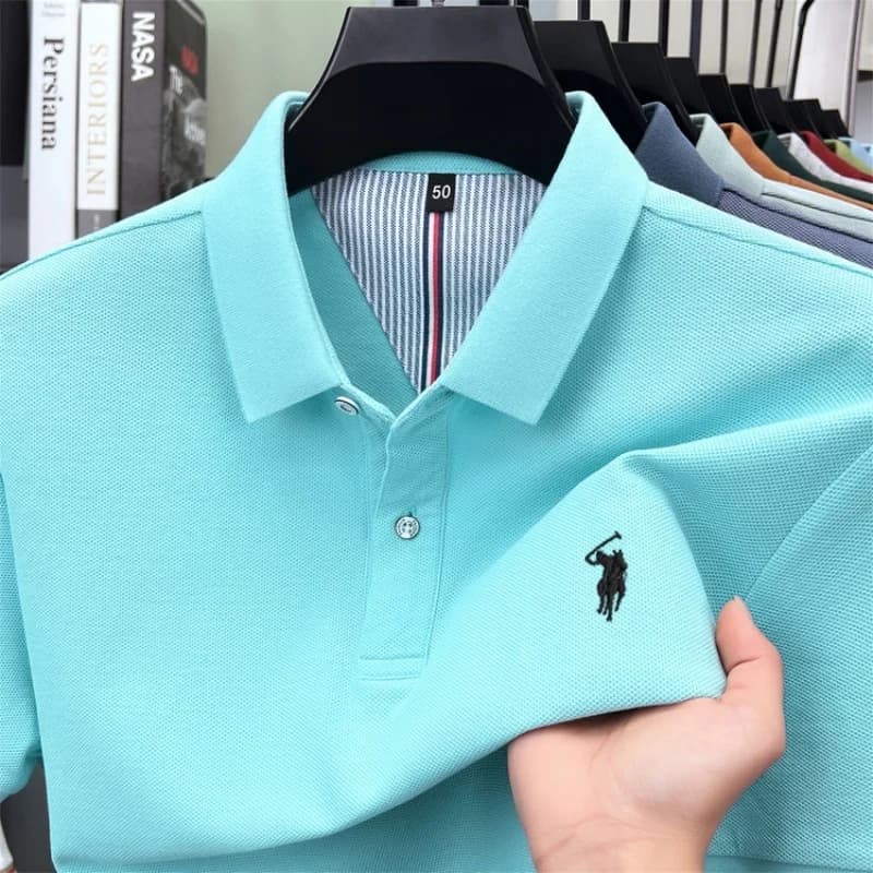 Polo da uomo a maniche corte in 100% cotone puro, di alta gamma, estiva, di lusso, con ricamo a forma di pony, per golf, casual, modello Paul.