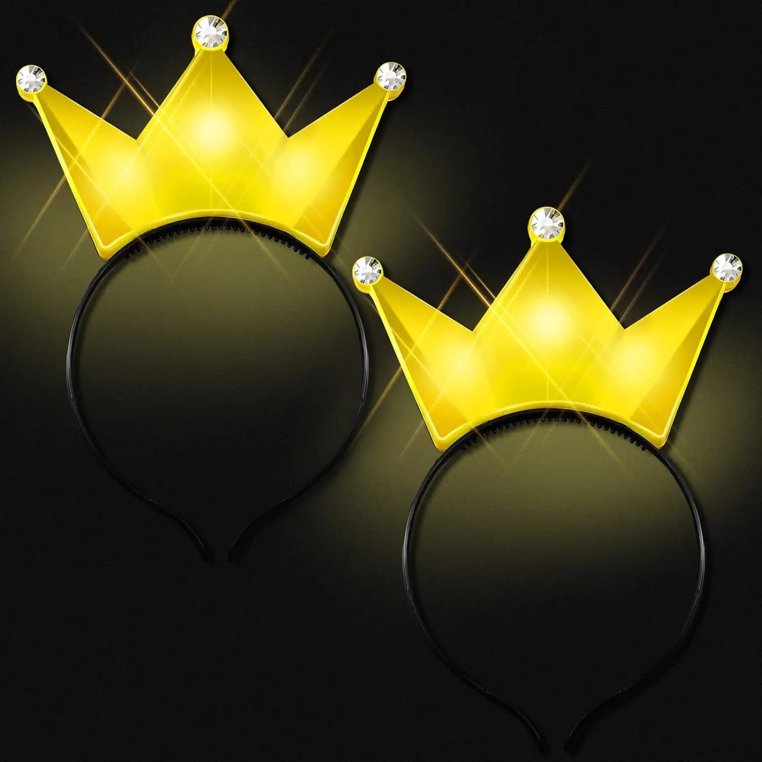 2pcs Yellow LED Crown Princess Tiara Light Up Crown fasce lampeggiante Hairband Cosplay compleanno matrimonio Princess Party Supplies