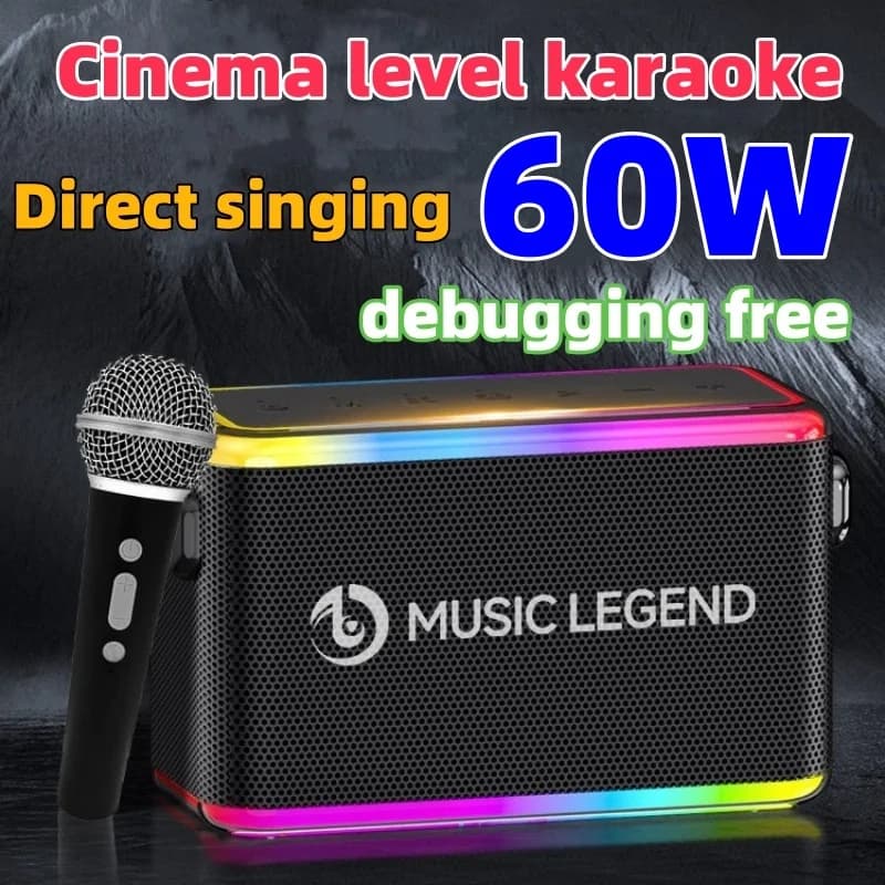 Scheda audio per trasmissione in diretta karaoke ad alta potenza da 60 W, suono macchina all-in-one, subwoofer con doppio microfono impermeabile luminoso a LED