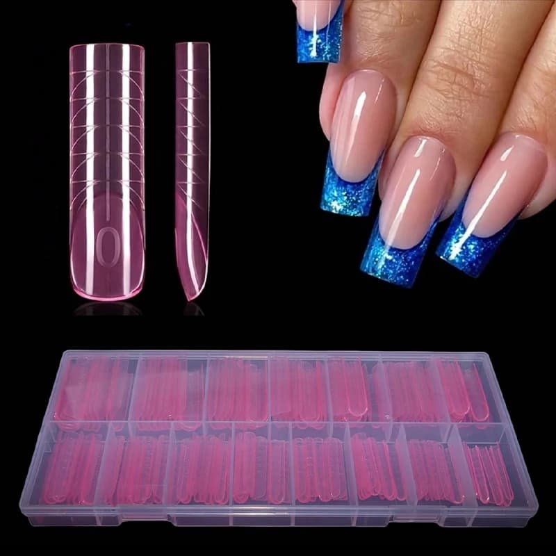 Kit of 150 nail tips in gel, fake nails preformed for nail polish gel, fake acrylic tips for nail extension easy to remove with immersion.