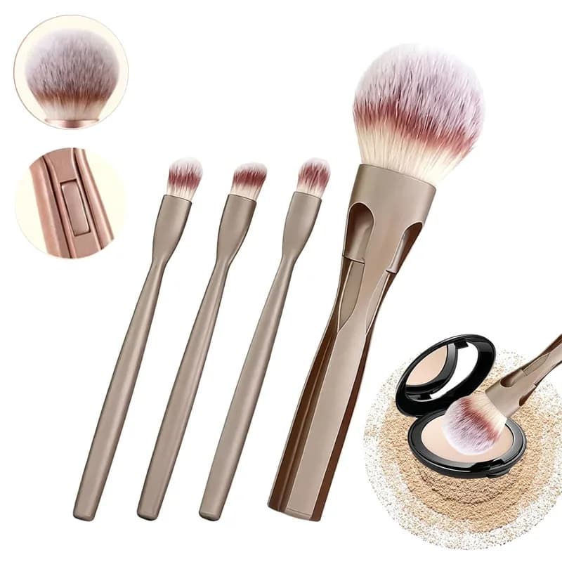 Set di 4 Pennelli da Trucco da Viaggio Professionali con Setole Morbide Magnetiche per Ombretto, Fard e Contouring per Donne